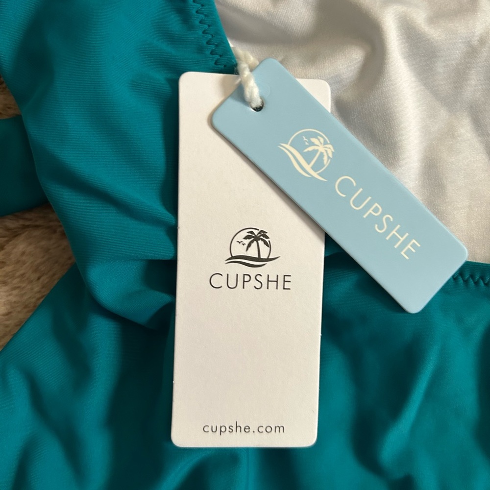 Women’s Cupshe Teal Bowknot One-Piece Swimsuit Size Small NWT - Picture 3 of 5